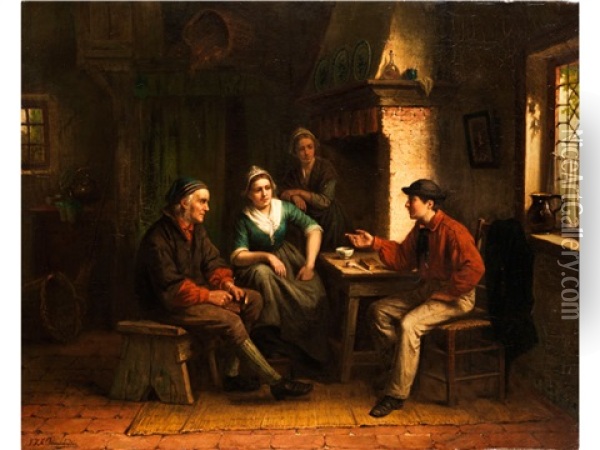 Hollandische Genreszene In Interieur Oil Painting - J.J.M. Damschroeder