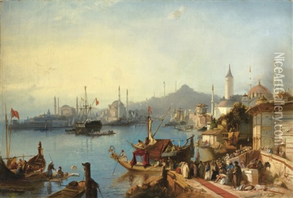 The Arrival Of Sultan Abdulmecid At The Nusretiye Mosque Oil Painting - Jacob Jacobs