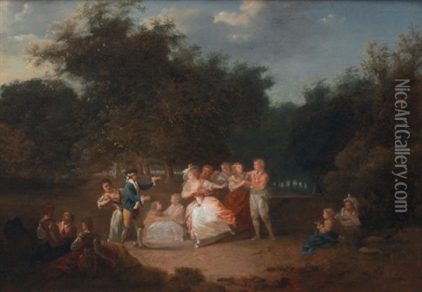 Gallant Party In A Park Oil Painting - Jean-Baptiste Leprince