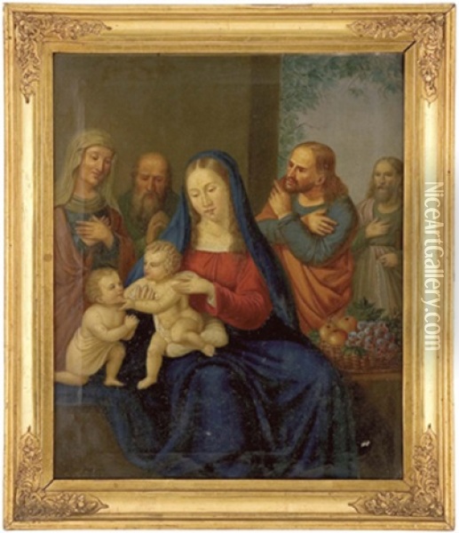 Die Hl. Familie Mit Elisabeth, Zacharias Und Dem Johannesknaben Sowie Verehrender Person Oil Painting - Josef Mayr