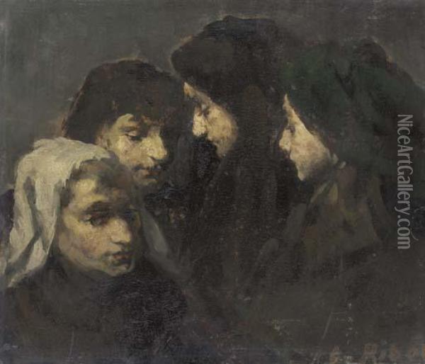 Reunion Oil Painting - Theodule Augustine Ribot