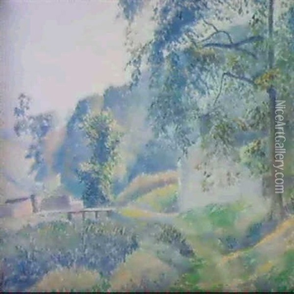 Brookleton, Misty Morning, Youlgreave Oil Painting - Lucien Pissarro