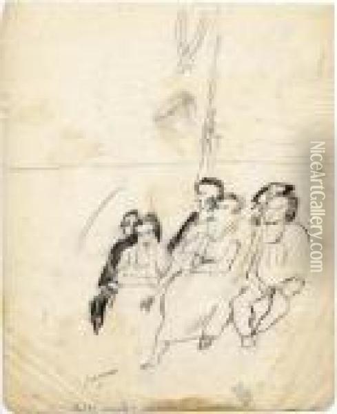 Six Personnages Assis Oil Painting - Jules Pascin