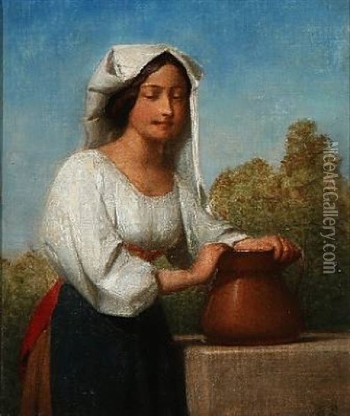An Italian Woman Oil Painting - Edvard Lehmann