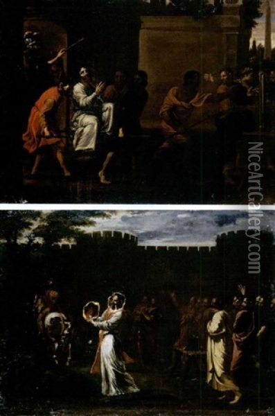 Episodi Della Vita Di San Dionigi (pair) Oil Painting - Nicolas Poussin