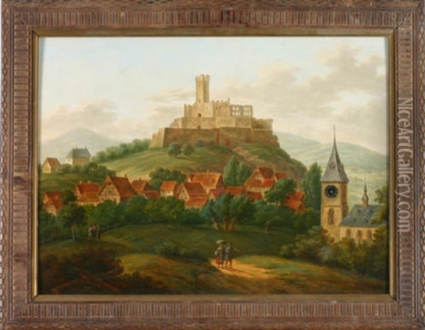 Blick Auf Stadt Und Burgruine Konigstein Im Taunus Oil Painting - Ferdinand Andreas Hebenstreit