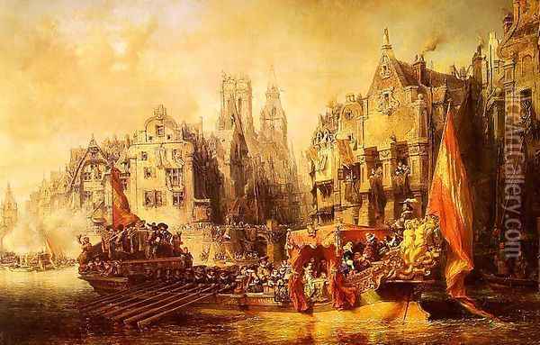 Arrival of the Duke of Alba at Rotterdam in 1567, 1844 Oil Painting - Eugene Isabey
