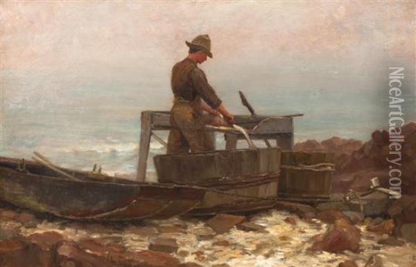 Fisherman Of Owls Head, Coast Of Maine Oil Painting - Walter Lofthouse Dean