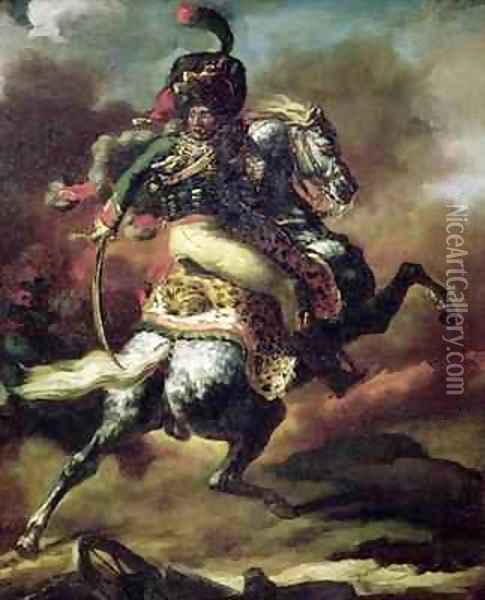 Officer of the Hussars Charging on Horseback Oil Painting - Theodore Gericault