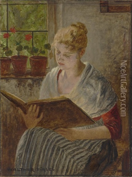 A Girl Reading Oil Painting - Walter Firle