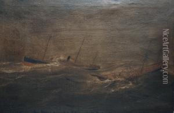 Vessels In A Severe Gale Off Maryport Oil Painting - William Mitchell Of Maryport
