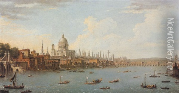 View Of London And The Thames With St. Paul's And Somerset House Oil Painting - Antonio Joli