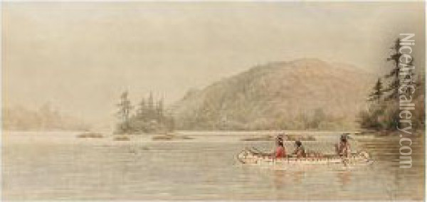 Indians Canoeing On A Lake Oil Painting - Frederick Arthur Verner