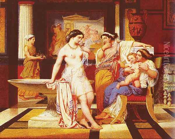 Ladies In A Pompeian Interior Oil Painting - Pierre Jules Jollivet