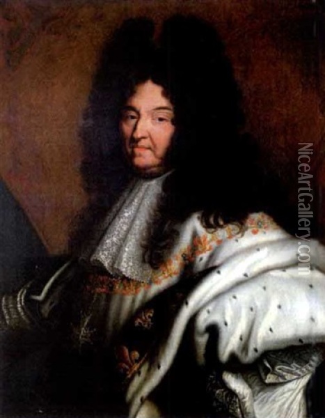 Portrait De Louis Xiv En Costume De Majeste Avec Le Grand Collier De L'ordre Du Saint-esprit Oil Painting - Hyacinthe Rigaud