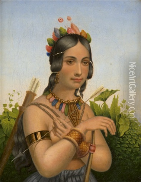 Amazone Mit Pfeil Und Bogen Oil Painting - Julius Theodor Tuxen