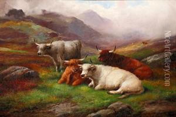 Vacas De Las Highlands En Un Paisaje Demoorland Oil Painting - James Charles Morris