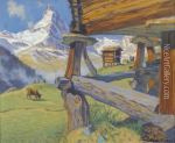 Sommerliche Matterhornansicht Mit Stadel. Oil Painting - Waldemar Fink