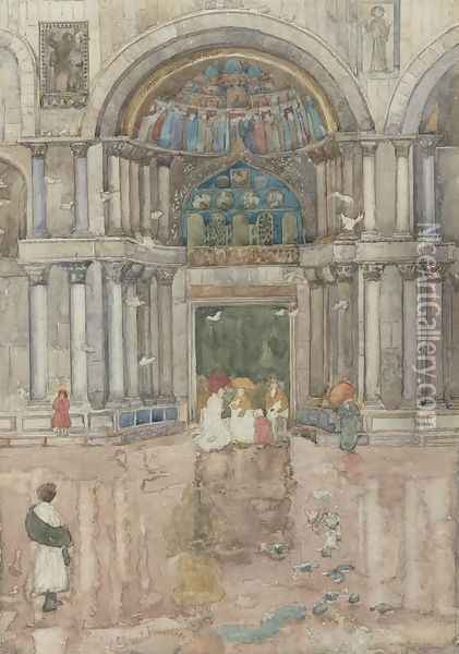 Porch with the Old Mosaics, St. Marks, Venice Oil Painting - Maurice Brazil Prendergast
