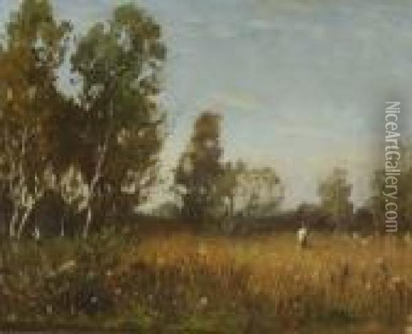 Madchen Auf Der Lichtung Im
 Birkenwald. Oil Painting - Ludwig Willroider