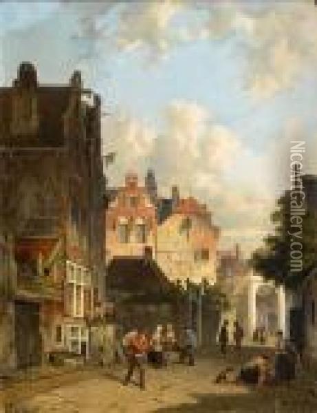 Street Scenes, Amsterdam Oil Painting - Adrianus Eversen