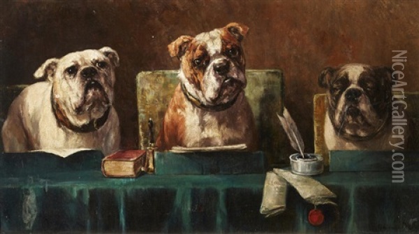 Trial By Bulldog Oil Painting - Edmond Van Der Meulen