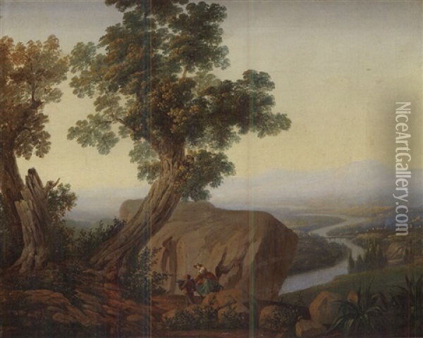 Paesaggio Dell'italia Meridionale Con Viandanti Oil Painting - Jacob Philipp Hackert