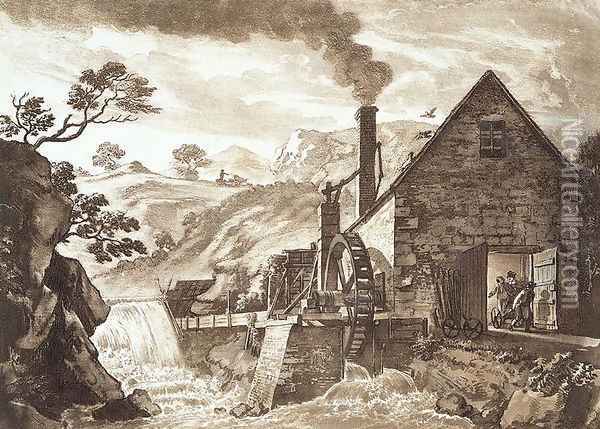 The Iron Forge between Dolgelli and Barmouth in Merionethshire, published 1776 Oil Painting - Paul Sandby