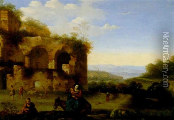 La Fuite En Egypte Oil Painting - Cornelis Van Poelenburgh
