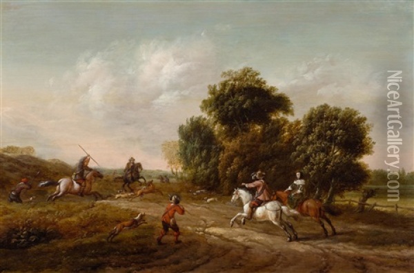 The Deer Hunt Oil Painting - Barend Gael