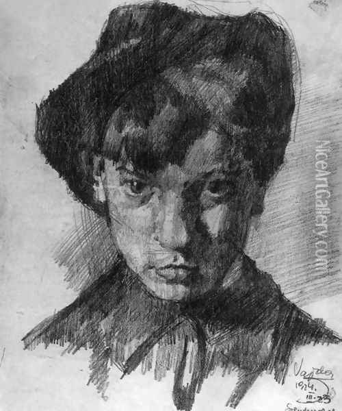 Self-portrait with Hat 1924 Oil Painting - Lajos Vajda