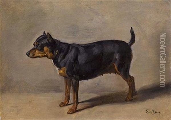 A Terrier Oil Painting - Louis Jean Baptiste Guy