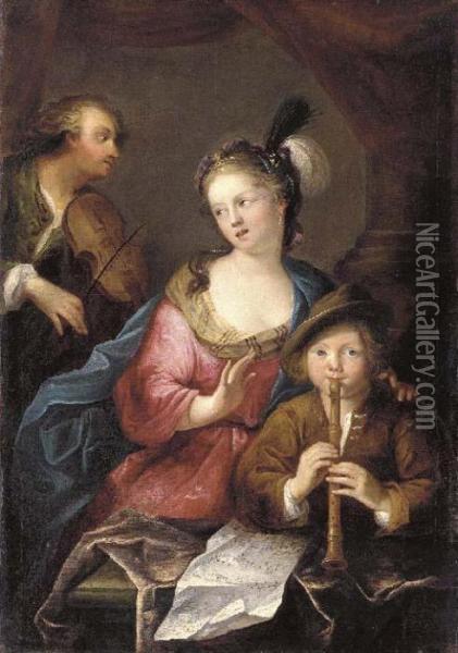 Musicians In An Interior Oil Painting - Jean Raoux