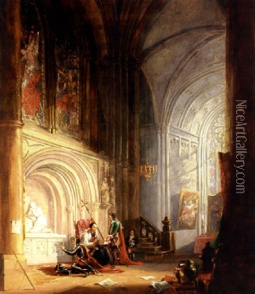 In The Cathedral Oil Painting - John Wilson Carmichael