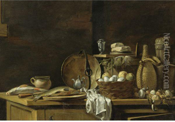 Kitchen Table Still Life Oil Painting - Nicolas Henry Jeaurat De Bertry