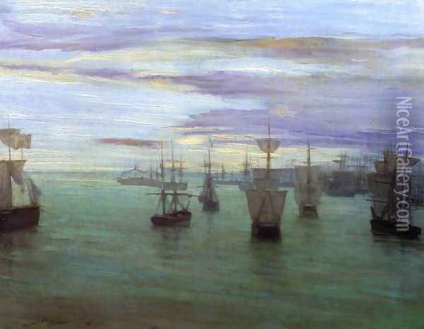 Crepuscule in Flesh Colour and Green: Valparaiso Oil Painting - James Abbott McNeill Whistler