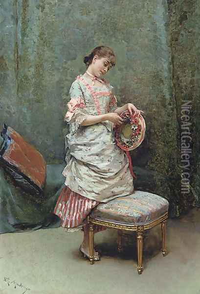 Aline holding a hat Oil Painting - Raimundo de Madrazo y Garreta