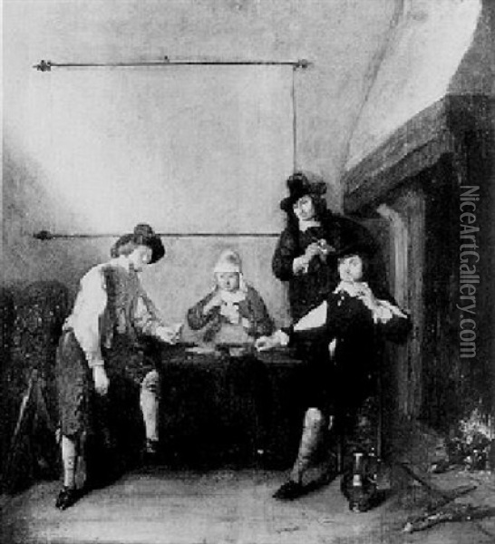 Card Players Seated Near A Fireplace Oil Painting - Quiringh Gerritsz van Brekelenkam