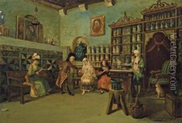 Meeting At The Apothecary Shop Oil Painting - Antonio Salvador Casanova Y Estorach