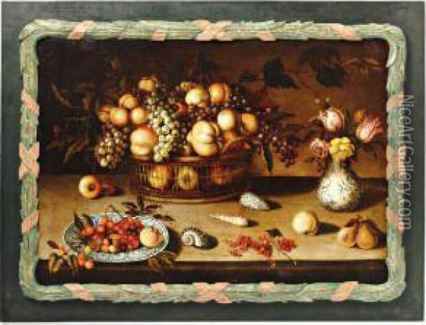 Stilleven Met Schelpen En Vruchtenmand Oil Painting - Balthasar Van Der Ast