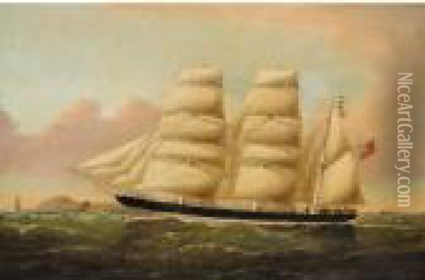 The Barque Ladstock Inward Bound For Liverpool, Off The South Stack Lighthouse, Anglesey Oil Painting - William Howard Yorke