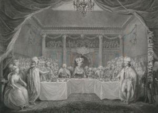 Installation Dinner At The Most Illustrious Order Of St Patrickhall Within The Castle Of Dublin, March 17th 1783 Oil Painting - John Keyse Sherwin
