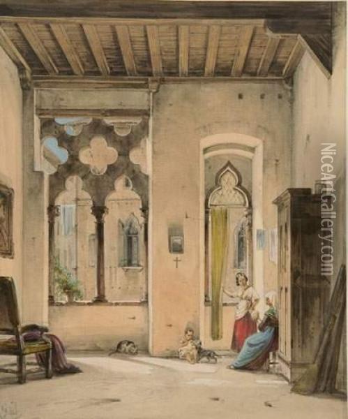 Kleine Familie In Einem Venezianischen Palast. Oil Painting - Wilhelm Gail