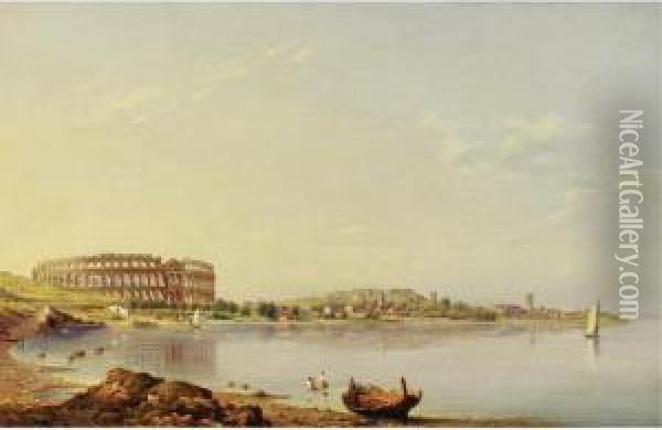 View Of Pula With The Roman Arena, Istria Oil Painting - August Anton Tischbein