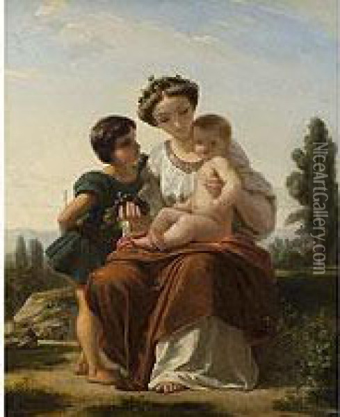 Mutter Mit Zwei Kindern Oil Painting - Narcisse-Virgile D Az De La Pena
