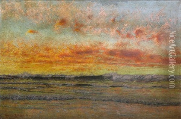 Fiery Sunset With Ships In The Distance Oil Painting - Charles Dorman Robinson
