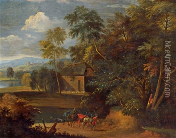 Sudliche Landschaft Mit Figurenstaffage, Im Hintergrund Ausblick Auf Eine Festung Oil Painting - Pieter Rysbraeck
