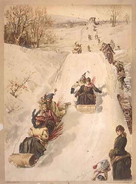 Tobogganing, by L. Prang and Co., 1886 Oil Painting - Henry Sandham