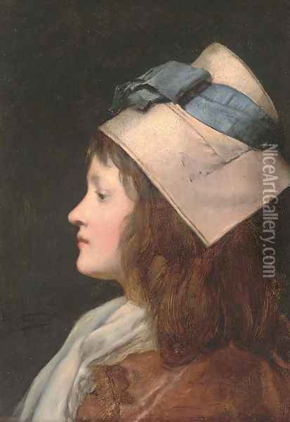 Portrait of a young girl, in profile Oil Painting - Jules Adolphe Goupil