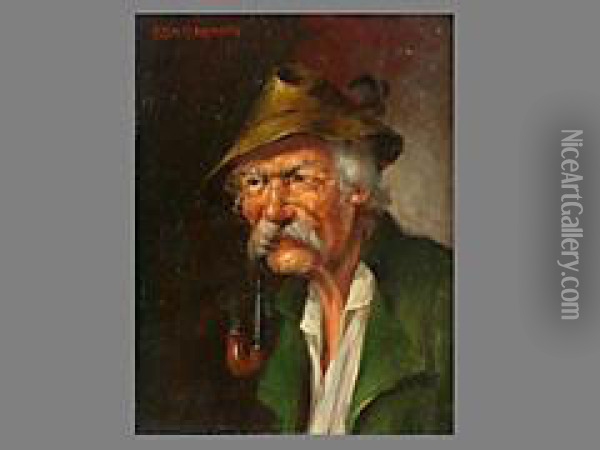 Portrait Eines Bauern Mit Pfeife Oil Painting - August Albert Zimmermann